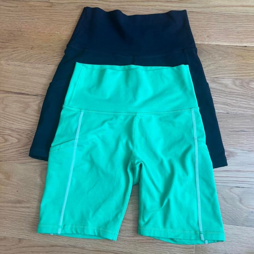 Aerie Biker Shorts Pockets High Waist 7" Inseam 2 Pairs Black Green Size Small